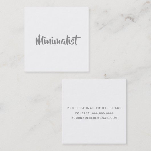 Minimalistisches cool-Grauskript auf Weiß Quadratische Visitenkarte (Vorne/Hinten)