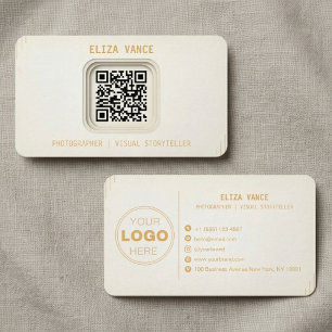 Minimalistisches Creme Gold QR Code Fotograf Visitenkarte