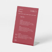 Minimalistisches Crimson Red Wedding Menu Sockelschild (Vorderseite)
