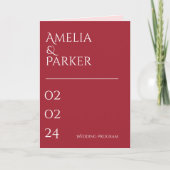 Minimalistisches Crimson Red Wedding Programm (Vorderseite)