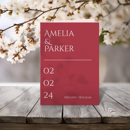 Minimalistisches Crimson Red Wedding Programm