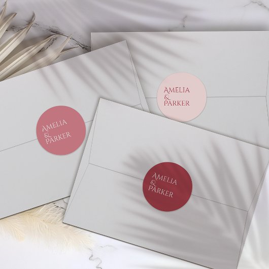 Minimalistisches Crimson Red Wedding Sticker Label