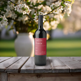 Minimalistisches Crimson Red Wedding Wine Label Weinetikett
