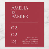 Minimalistisches Crimson Red Wedding Wine Label Weinetikett (Einzelnes Label)