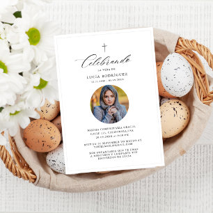 Minimalistisches Cross-Foto Spanische Beerdigung E Einladung