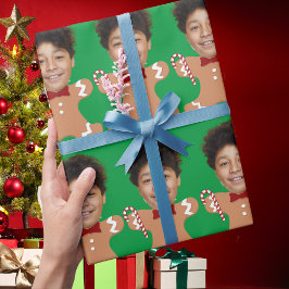 Minimalistisches Custom Face Foto Gingerbrett Xmas Geschenkpapier