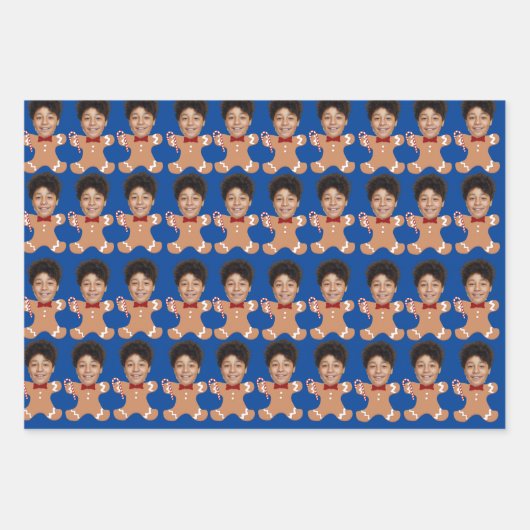 Minimalistisches Custom Face Foto Gingerbrett Xmas Geschenkpapier Set (Vorderseite 3)