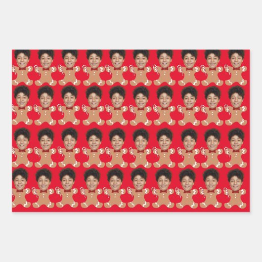 Minimalistisches Custom Face Foto Gingerbrett Xmas Geschenkpapier Set (Vorderseite 2)