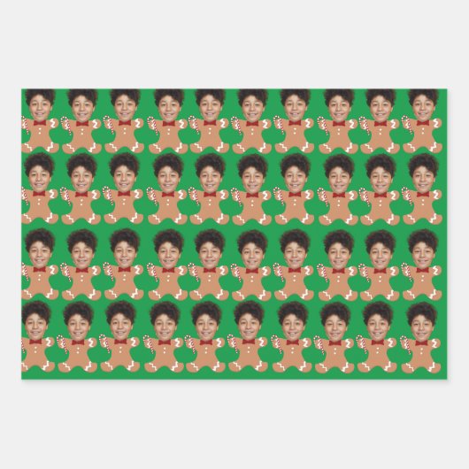 Minimalistisches Custom Face Foto Gingerbrett Xmas Geschenkpapier Set (Vorderseite)