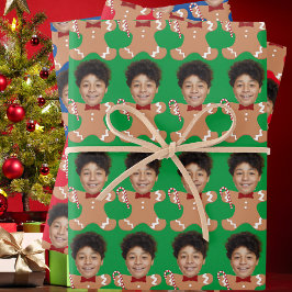Minimalistisches Custom Face Foto Gingerbrett Xmas Geschenkpapier Set