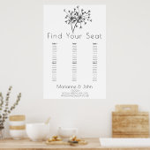 Minimalistisches Dandelion Logo Hochzeitsdiagramm Poster (Küche)