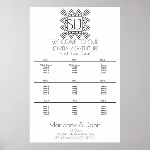 Minimalistisches Deco-Herz-Hochzeitslogo-Sitzplan Poster