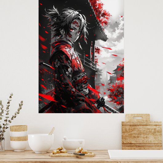 Minimalistisches Demon-Slayer-Poster mit handgezei Poster (Küche)