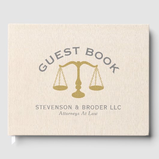 Minimalistisches Design Beige Leinen & Gold Law Sc Gästebuch (Vorderseite)