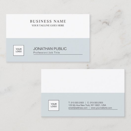 Minimalistisches Design Blaues Weiß Schlicht Visitenkarte (Vorne/Hinten)