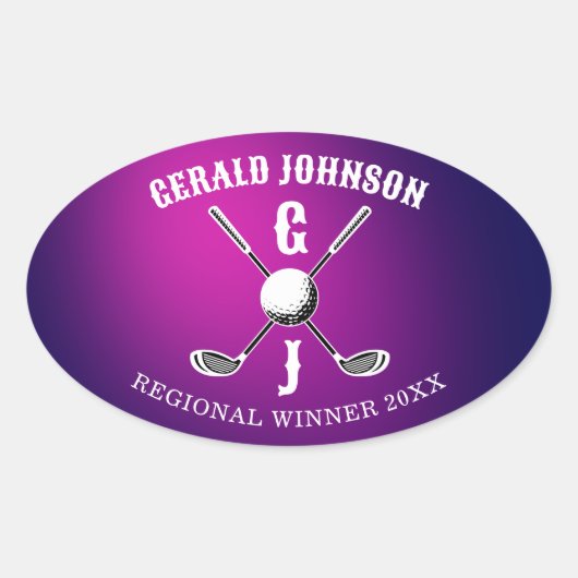 Minimalistisches Design der Golf Monogram von Ovaler Aufkleber (Vorderseite)