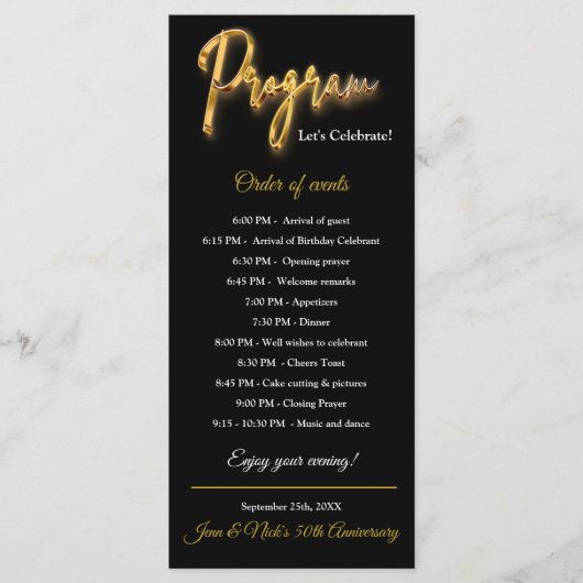 Minimalistisches Design für das Black & Gold Progr Menükarte (Vorderseite)