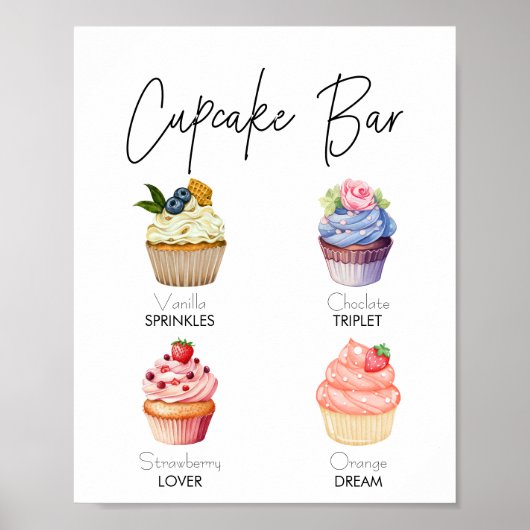 Minimalistisches Dessert Cupcake Menu Hochzeit Poster (Vorne)