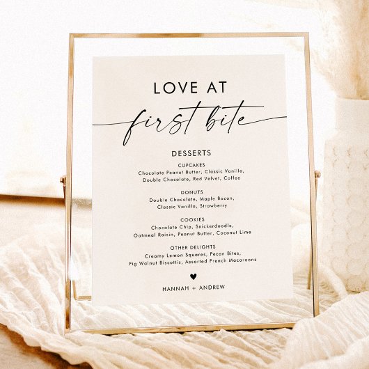 Minimalistisches Dessert-Menü-Zeichen, Liebe am er Poster