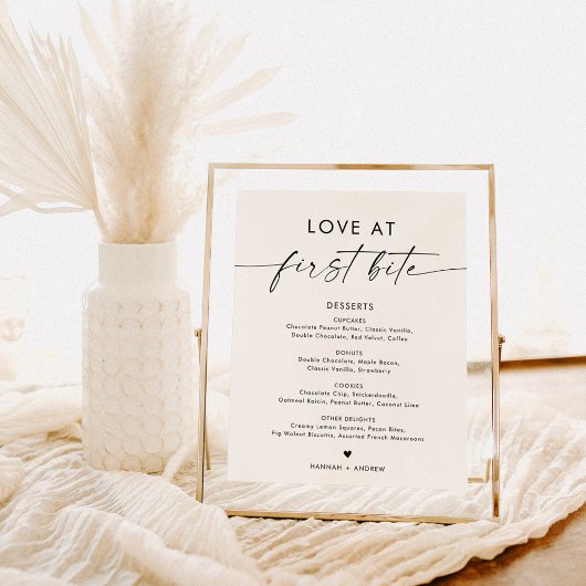 Minimalistisches Dessert-Menü-Zeichen, Liebe am er Poster