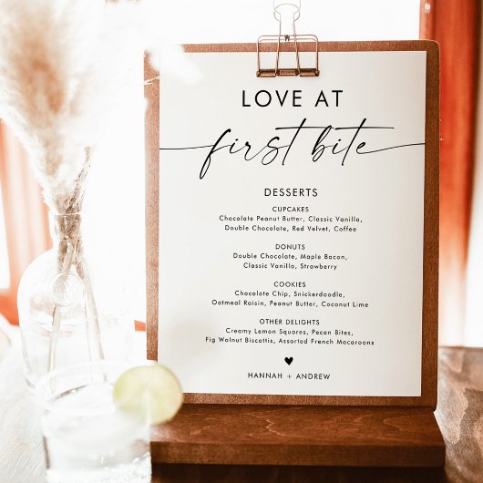 Minimalistisches Dessert-Menü-Zeichen, Liebe am er Poster