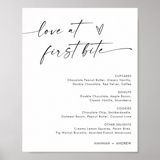 Minimalistisches Dessert-Menü-Zeichen, Liebe am er Poster (Vorne)