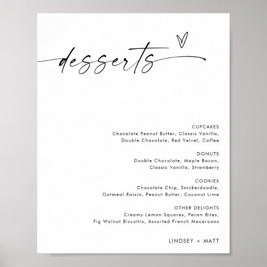 Minimalistisches Dessertmenü, Boho Moderne Hochzei Poster (Vorne)