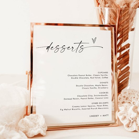 Minimalistisches Dessertmenü, Boho Moderne Hochzei Poster
