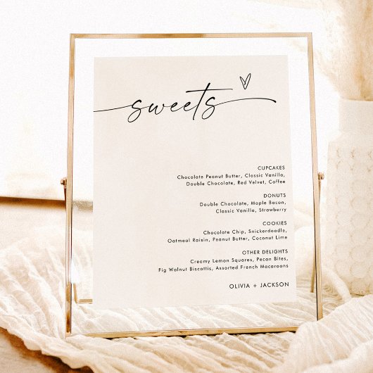 Minimalistisches Dessertmenü, Süßigkeiten Hochzeit Poster