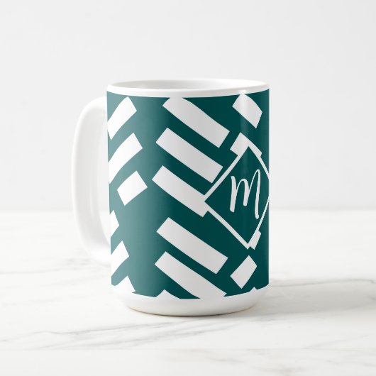 Minimalistisches Diagonal-Streifen-Muster, Monogra Kaffeetasse (Vorderseite Links)