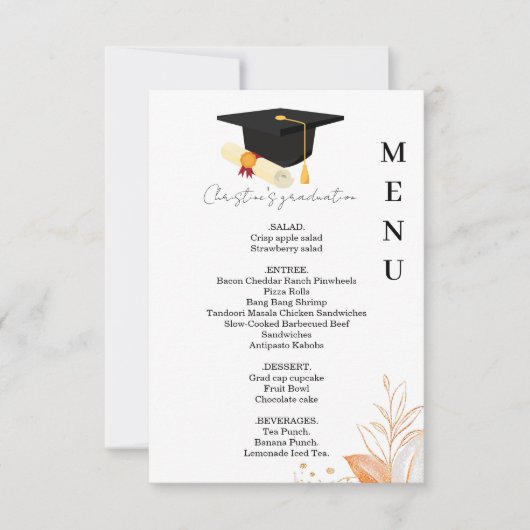 Minimalistisches Dinner-Menü mit Whimsical Graduat Einladung (Vorderseite)