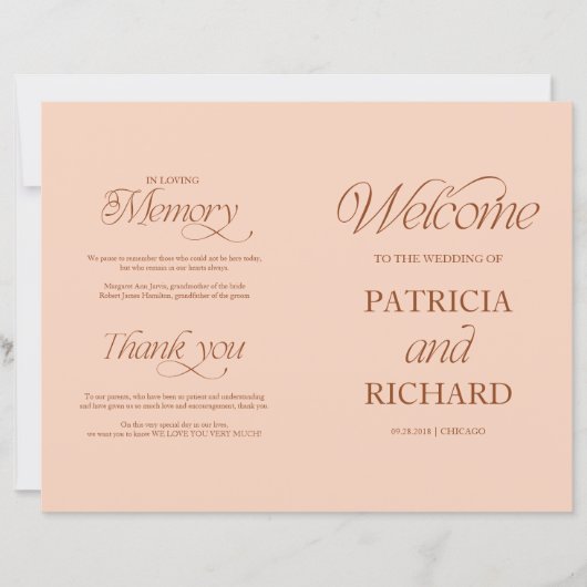 Minimalistisches DIY-Hochzeitsprogramm 'Soft Peach (Vorderseite)