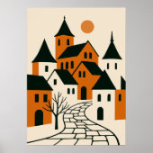 Minimalistisches Dorf mit Kopfsteinpflaster Straße Poster (Vorne)