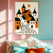 Minimalistisches Dorf mit Kopfsteinpflaster Straße Poster