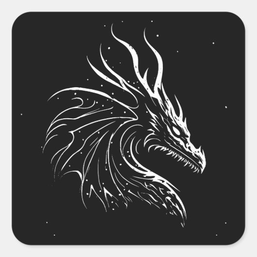 Minimalistisches Drachenportrait, schwarz-weiß Quadratischer Aufkleber (Vorderseite)
