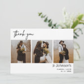 Minimalistisches Drei-Foto-Hochzeit Dankeschön-Kar Einladung (Stehend Vorderseite)