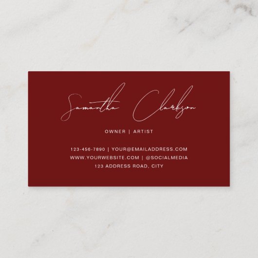 Minimalistisches dunkles, handgeschriebenes Skript Visitenkarte (Rückseite)