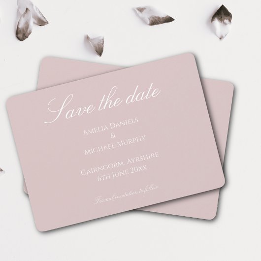 Minimalistisches Dusky-Rosa und Weiß Save The Date