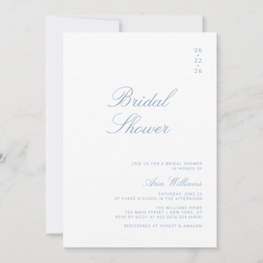 Minimalistisches Dusty Blue Calligraphy Brautparty Einladung (Vorderseite)