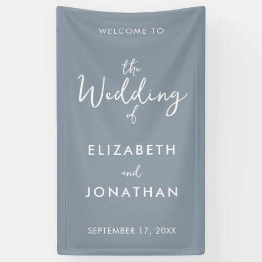 Minimalistisches Dusty Blue Elegante Hochzeit Will Banner (Vertikal)