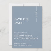 Minimalistisches Dusty Blue mit Foto Monogram Wedd Save The Date (Rückseite)