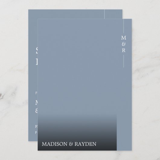 Minimalistisches Dusty Blue mit Foto Monogram Wedd Save The Date (Vorne/Hinten)
