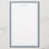 Minimalistisches Dusty Blue Two Border Monogramm Briefpapier (Vorderseite)