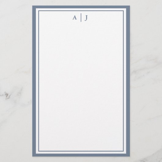 Minimalistisches Dusty Blue Two Border Monogramm Briefpapier (Vorderseite)