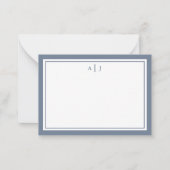 Minimalistisches Dusty Blue Two Border Monogramm Mitteilungskarte (Vorderseite)