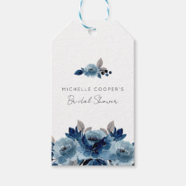 Minimalistisches Dusty Blue und Navy Floral Geschenkanhänger