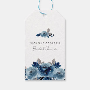 Minimalistisches Dusty Blue und Navy Floral Geschenkanhänger