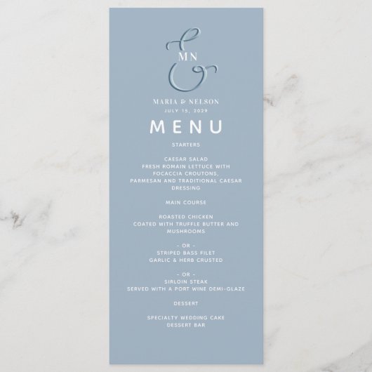 Minimalistisches Dusty Blue Wedding Menu Menükarte (Vorderseite)