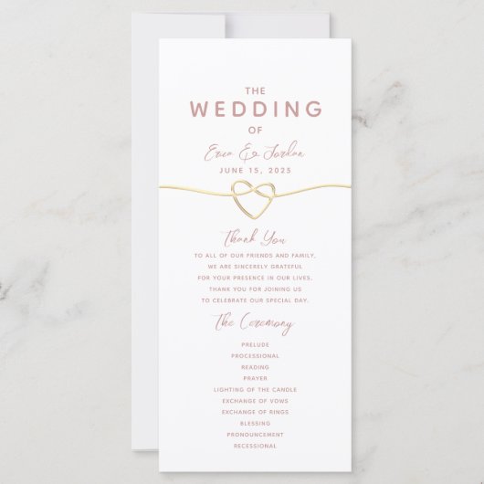 Minimalistisches Dusty Rose Hochzeitsprogramm (Vorderseite)