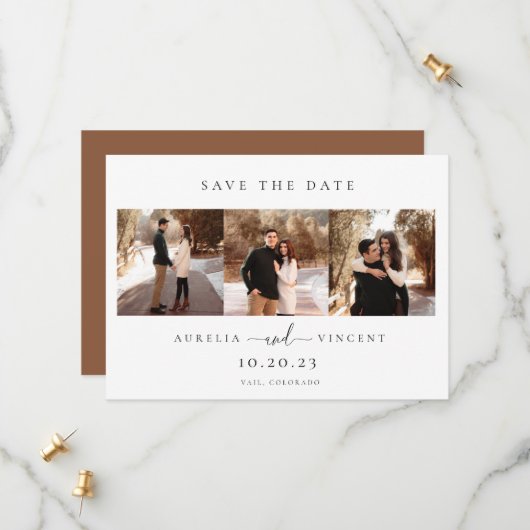 Minimalistisches Earthy Rust Wedding Foto Save the Date (Vorderseite/Rückseite Beispiel)